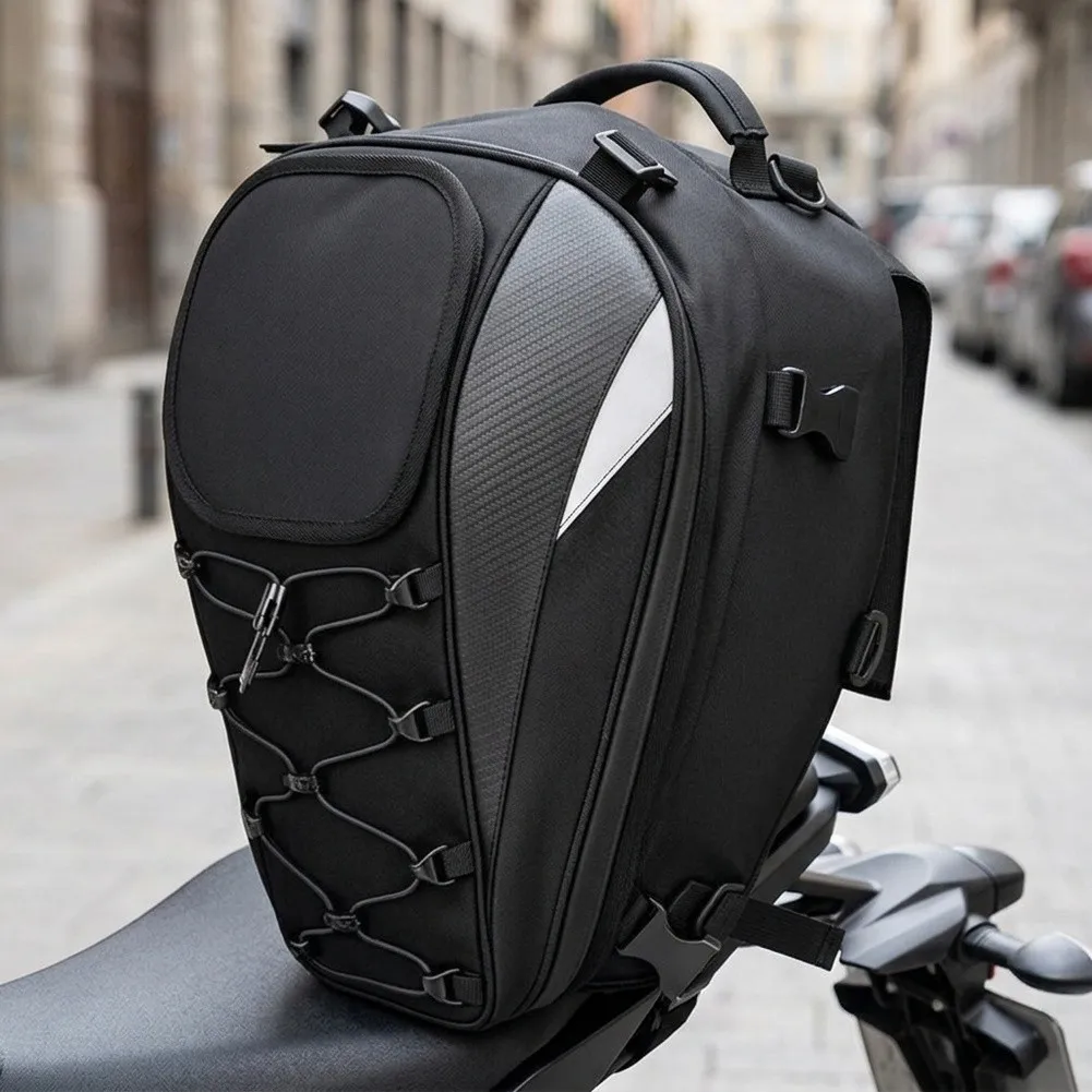Waterproof Expandable Motorcycle Tail Bag Helmet Storage Backpack With Rain Cover For Riding Sissy Bar Luggage Tool