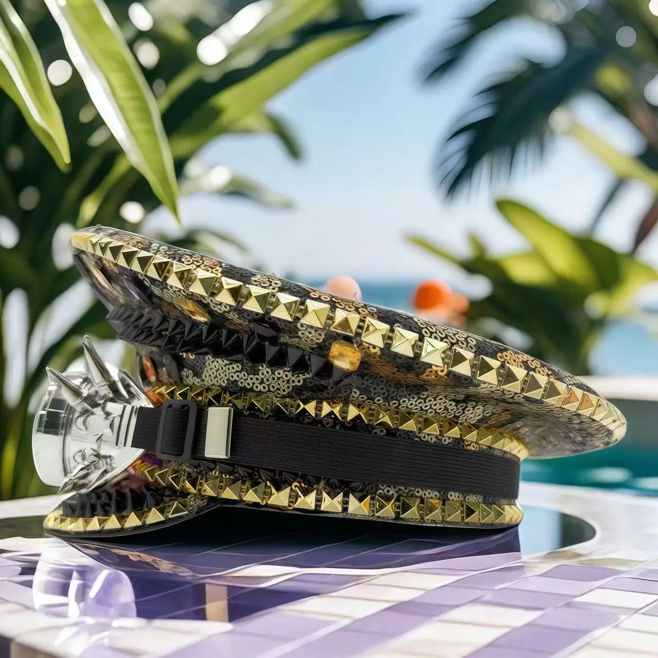 قبعة Steampunk Captain حجر الراين مع نظارات لحرق الرجل مهرجان المرأة، الملحقات العسكرية وقبعة للرجل #4