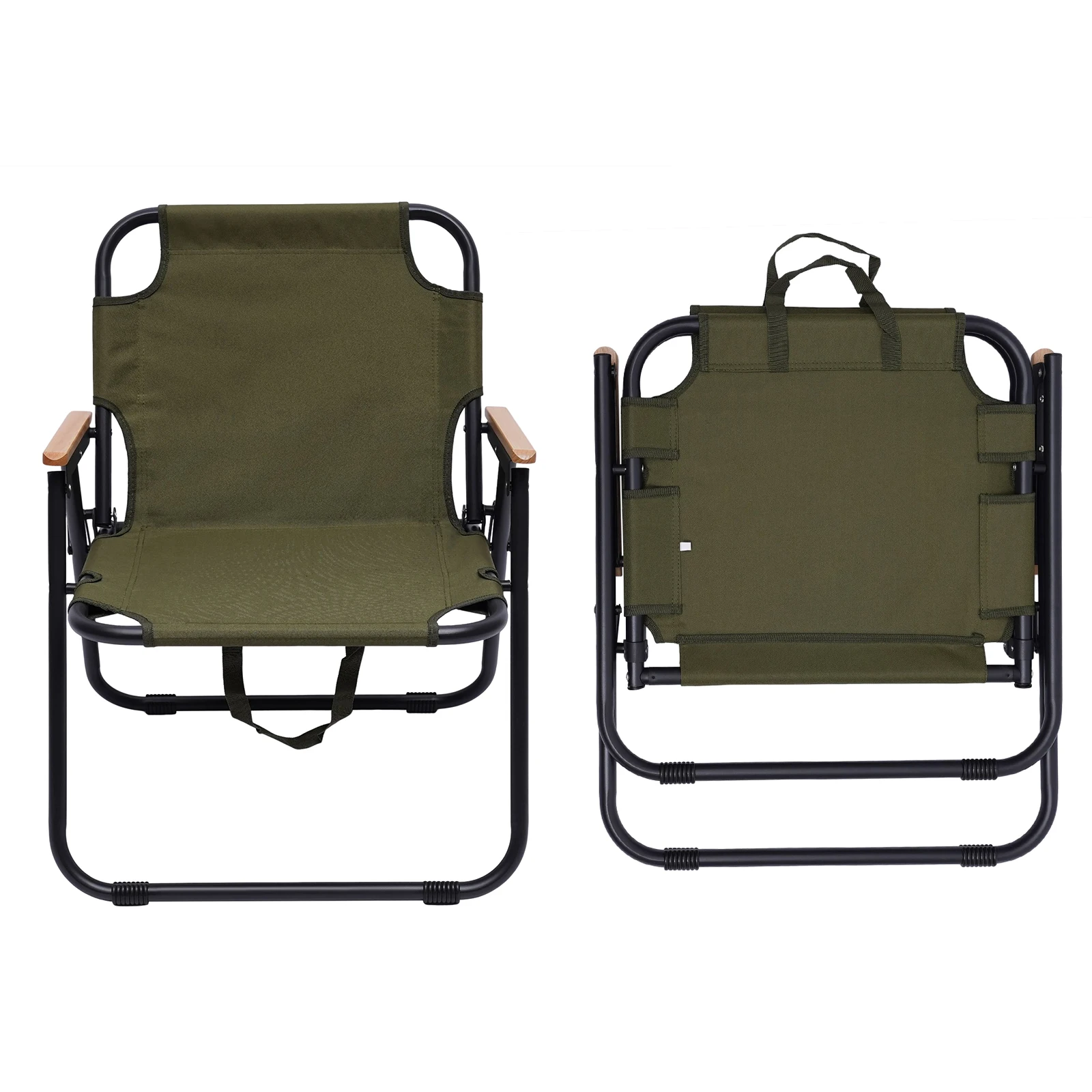 

Foldable Outdoor Camping Chair Oxford Fabric Portable Folding 287lbs Capacity W/Armrests Backrest Green for Beach Hiking Picnic