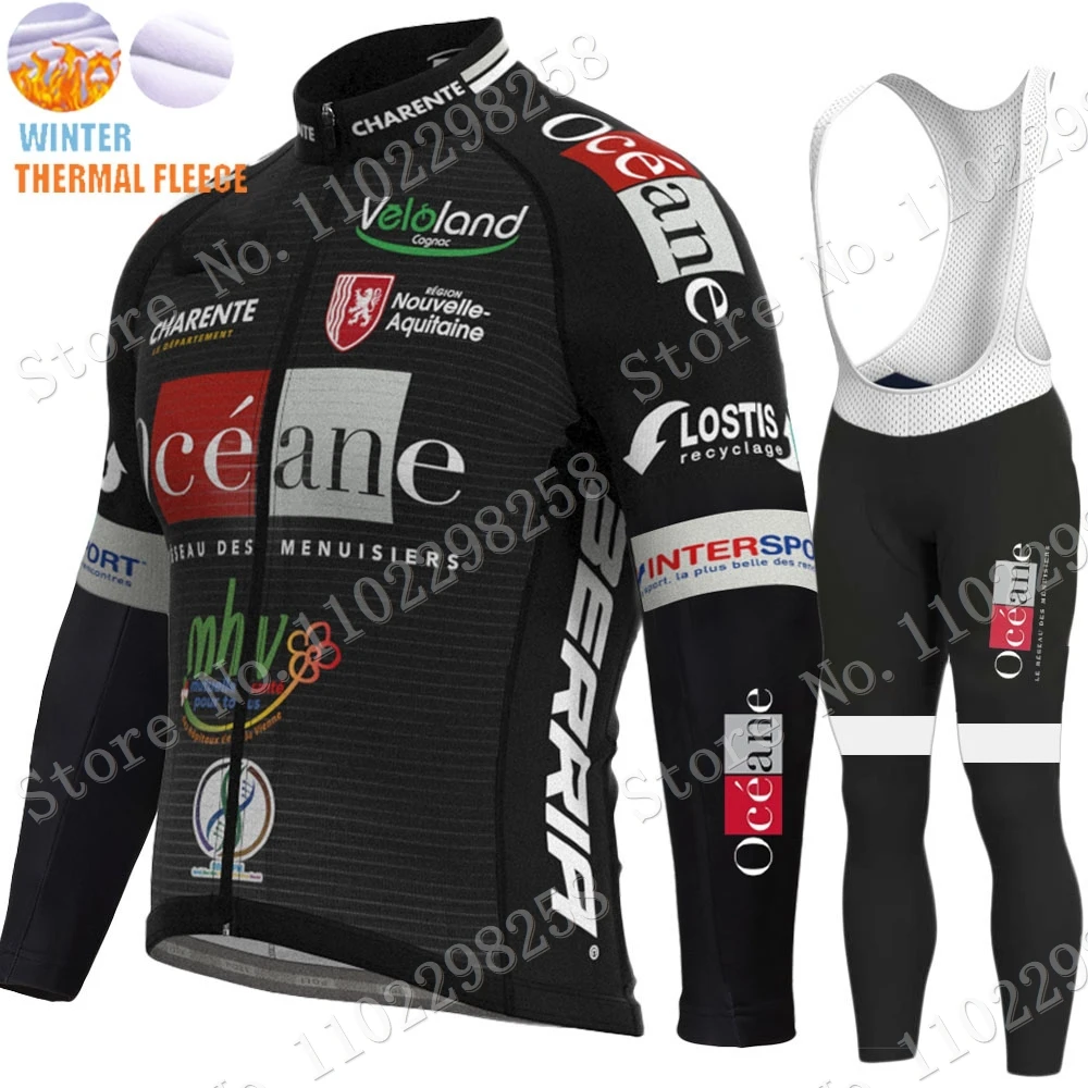 Winter OCEANE TOP 16 Team 2023 Cycling Jersey Set Mens France Champion Long Sleeve Clothing Suit MTB Bike Road Pants Bib Maillot