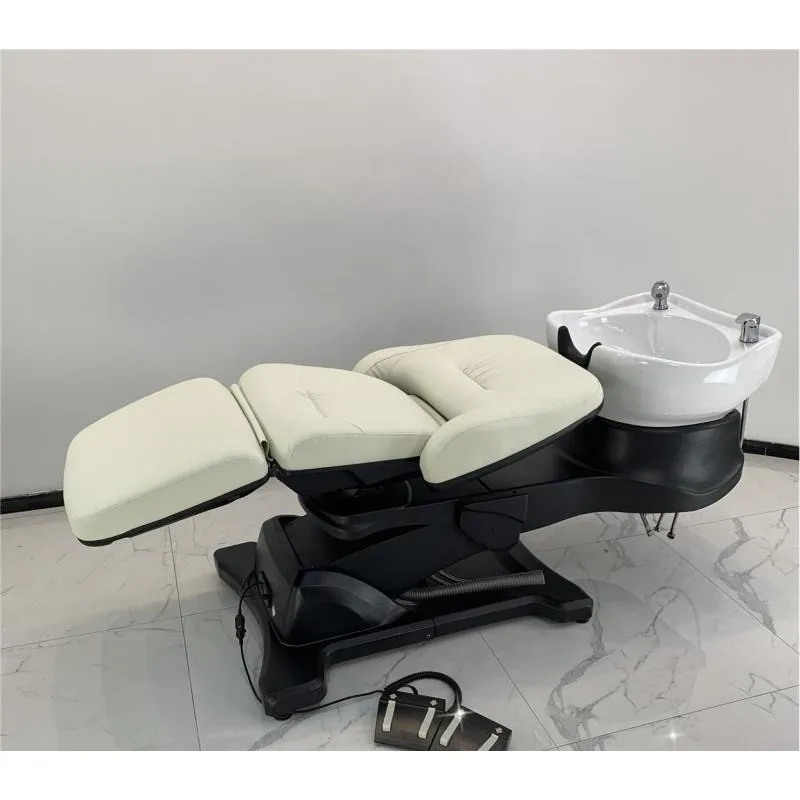 Hair salon shampoo bed, Japanese-style simple shampoo bed, electric flush ceramic basin barber shop can lift electric bed