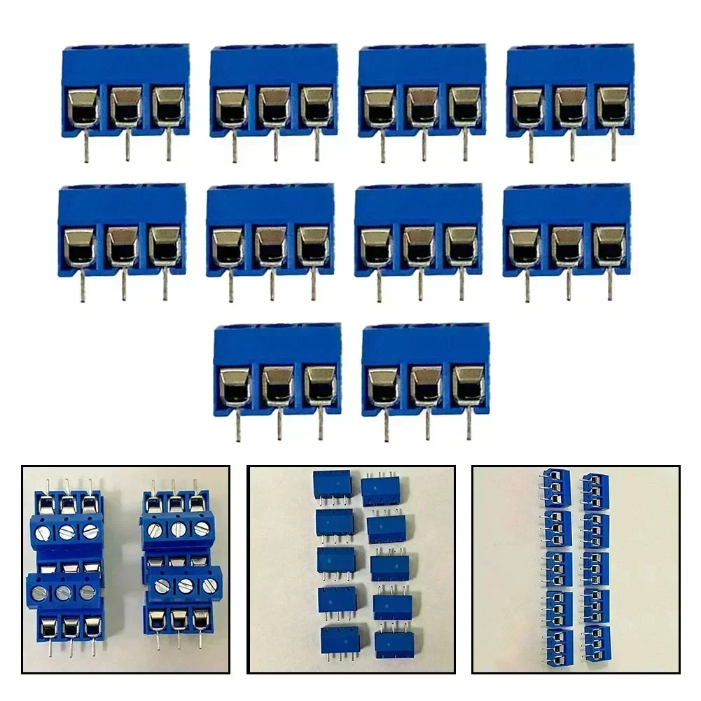 10pcs KF301-3P Terminal Blocks 3-Pin 5.08mm Blue Connect Terminal Connectors Screw Wire Adapter For DIY PCB Board Electronics