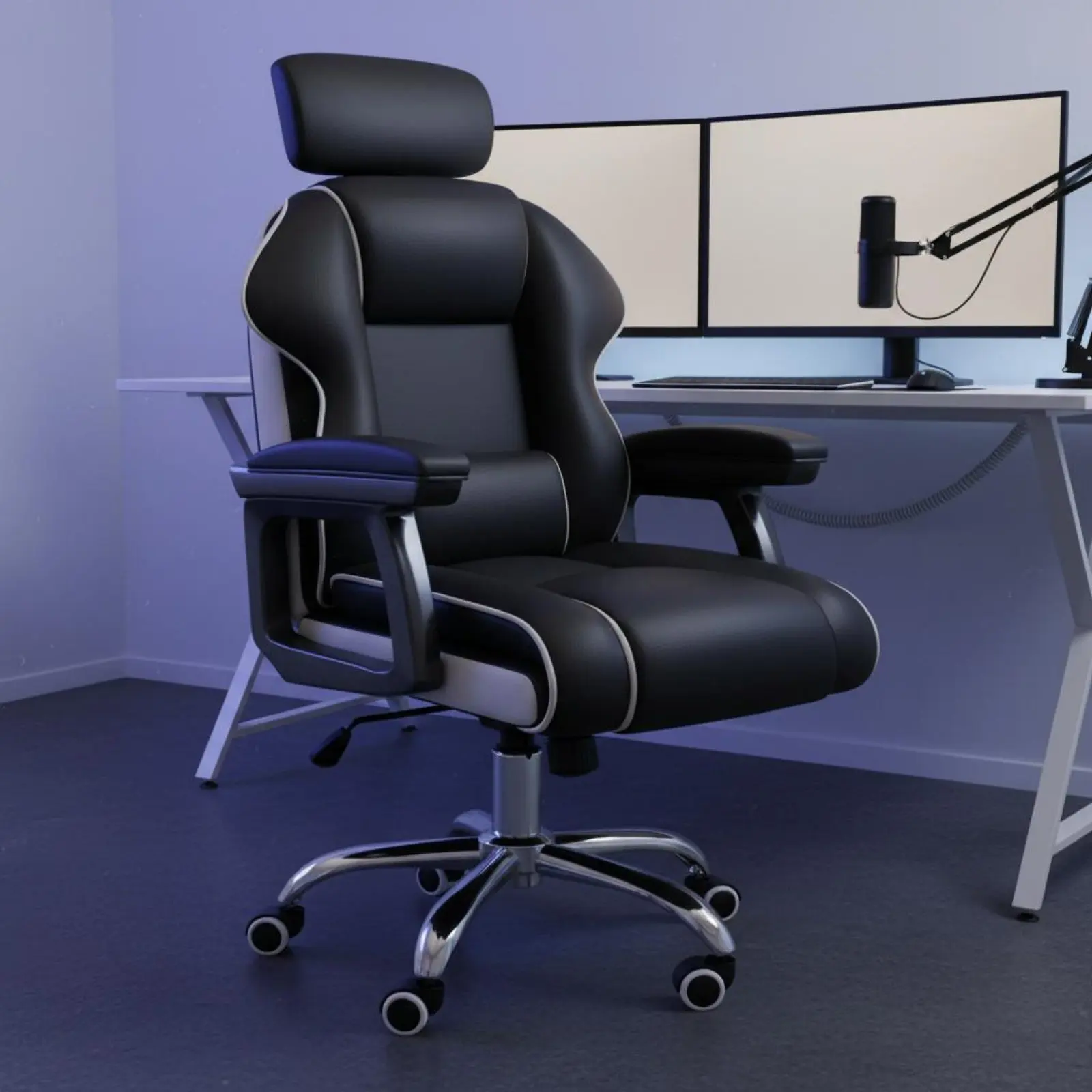 Ergonomic Gaming Chair Height Adjustable High-Rear Rotate Office Chair Full Recline Padded Armrests for Streamers, Bedroom