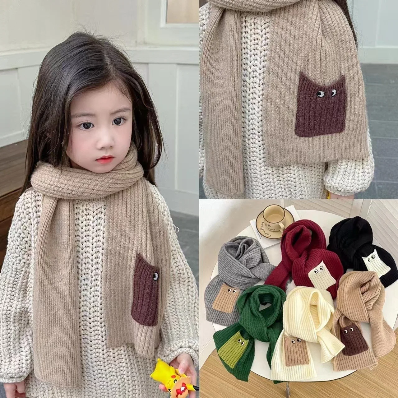 

New Windproof Neck Warmer Coldproof Pocket Knitted Scarf Knitted Solid Color Neckerchief Outdoor Sports