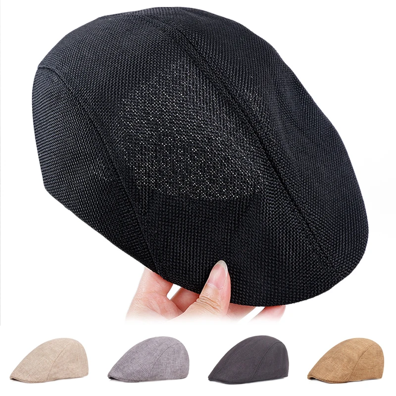 Men Summer Breathable Berets Soft Cotton and linen Hat Windproof Street  Beret Hat Retro England Hats Peaked Painter Caps