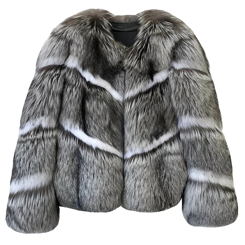 2024 Silver Fox Fur With White Fox Fur Women Winter Coat  Real Fox Whole Skin Fur Clothing Winter Thick Soft Warm Fox Fur Jacket