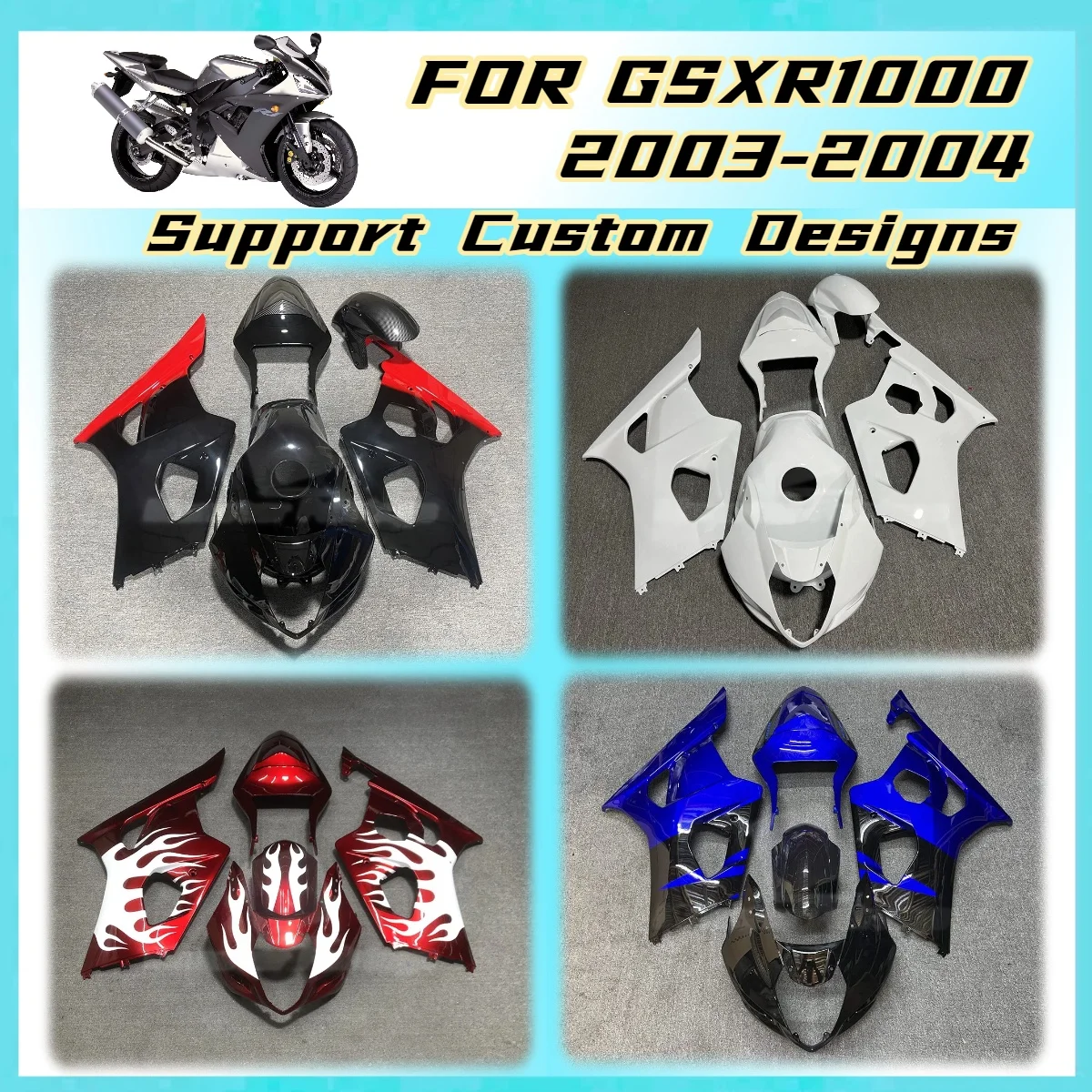

ABS Bodywork for Suzuki GSXR1000 2003 2004 Full Set Fairings High Durability GSXR 1000 03 04 Plastic Fairing Kit