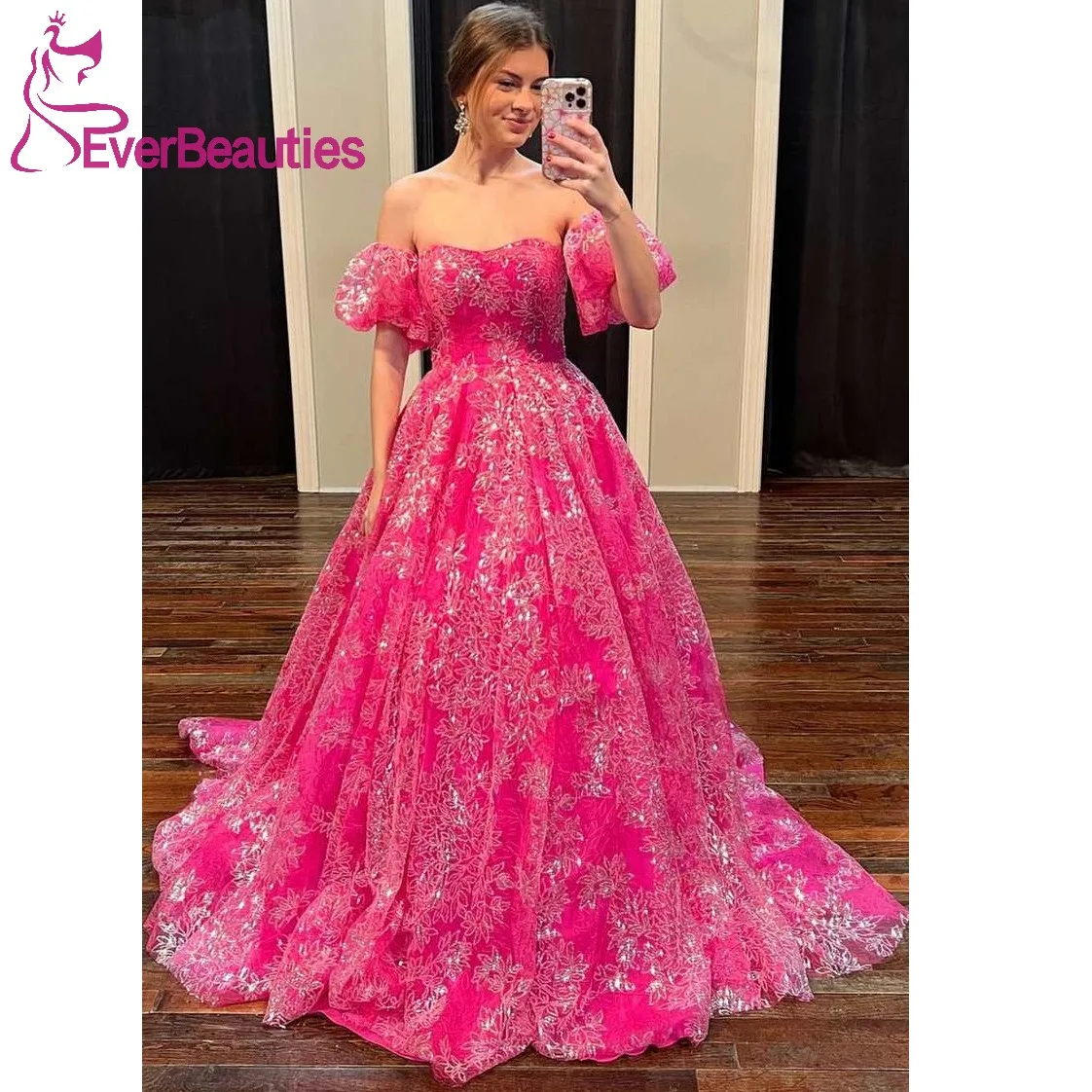 

Prom Dresses Long A Line Formal Party Dresses for Women Off Shoulder Tulle Sequins Vestidos Para Mujer Elegantes y Bonitos