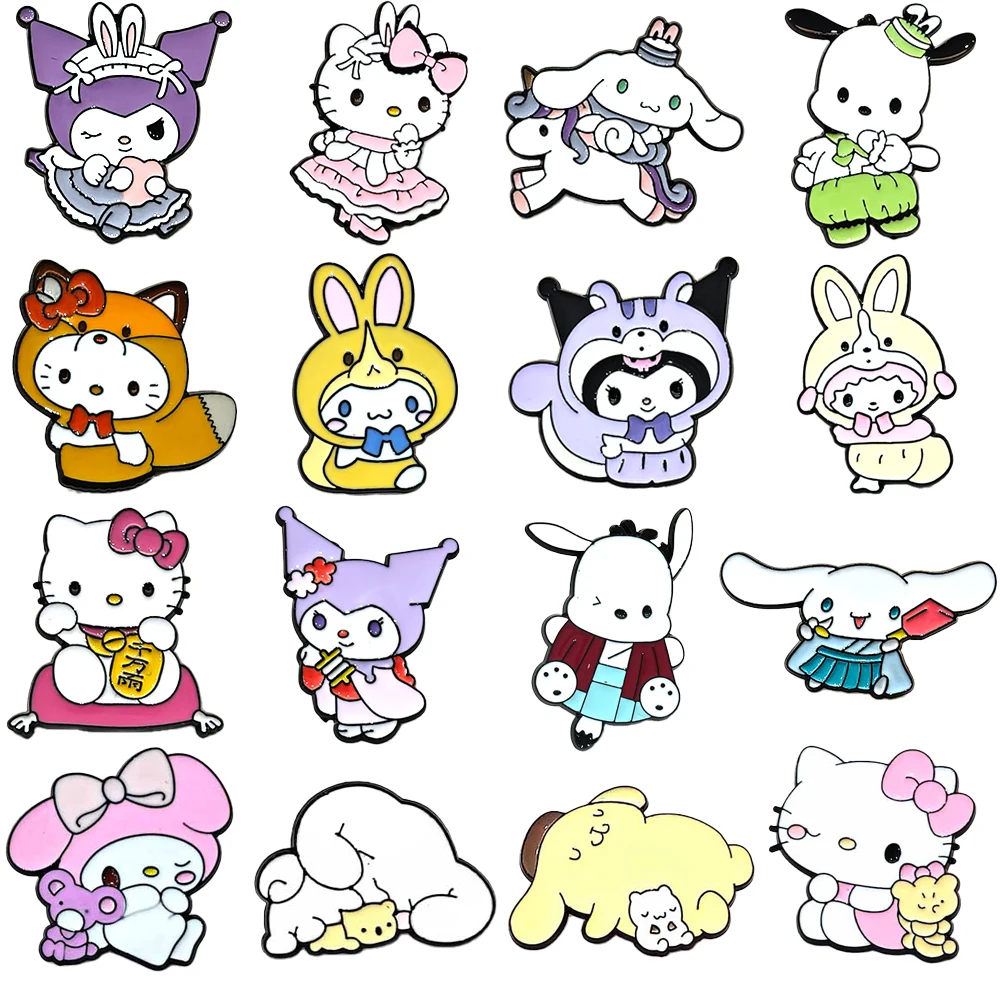 

Sanrio Hello Kitty Brooch Cartoon Anime Figures Kuromi Brooches Enamel Jewelry Pins Children Birthday Gift for Friend Wholesale
