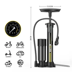 BEELORD Professional Grade Bicycle Pump with Pressure Gauge - MAX 160 PSI Ball Inflation Needle Presta/Schrader Valve Adapters