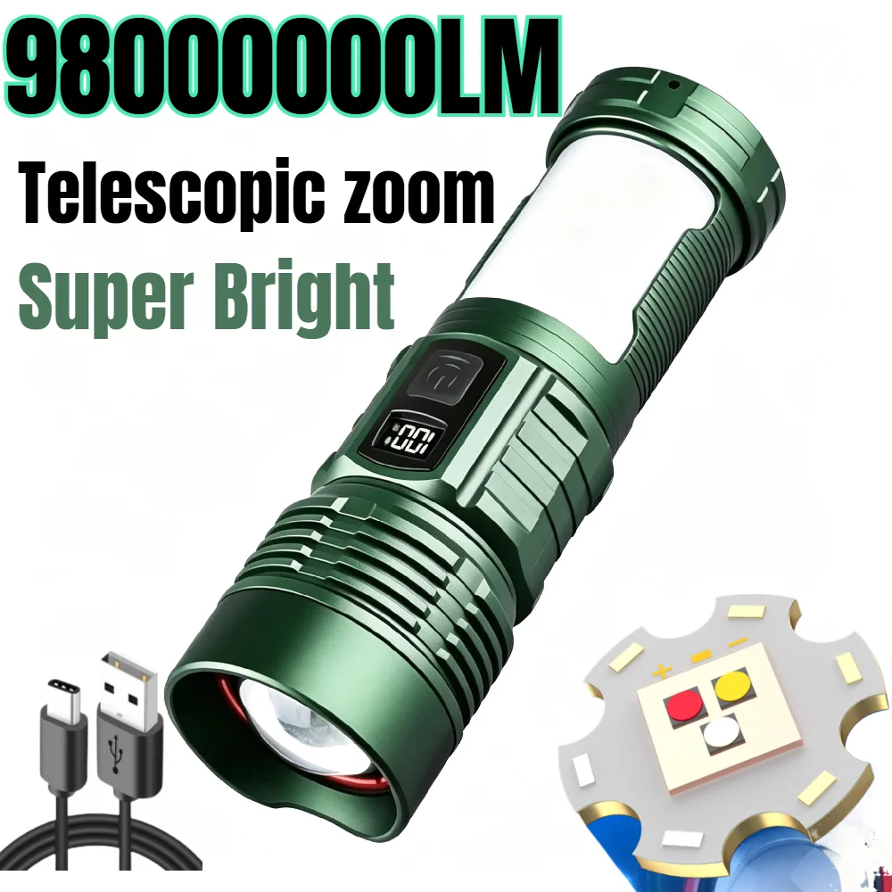 Four Light Sources Outdoor Flashlight Long Distance Torch with Long Battery Life for Night Camping Hiking Adventure Lighting