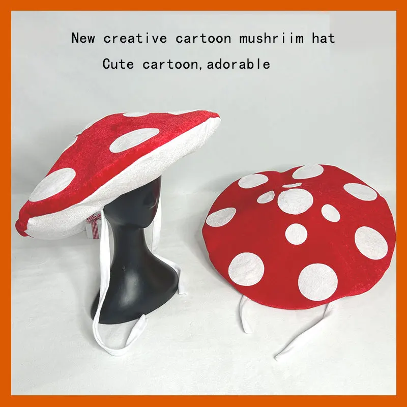 Amanita Muscaria Sombrero de setas-Sombrero de disfraz de Halloween manchado rojo y blanco para cosplay y fiesta