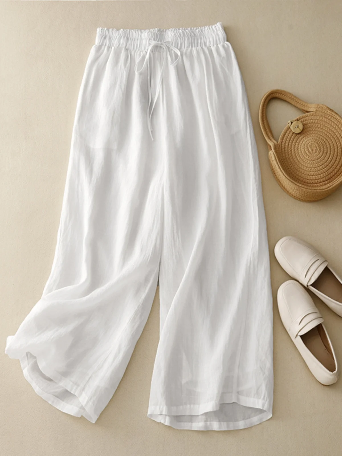 Retro Loose Cotton Linen Wide Leg Pants Women's Nine Points Lightweight Casual Trousers High Waist Commute Sle Summer 2023