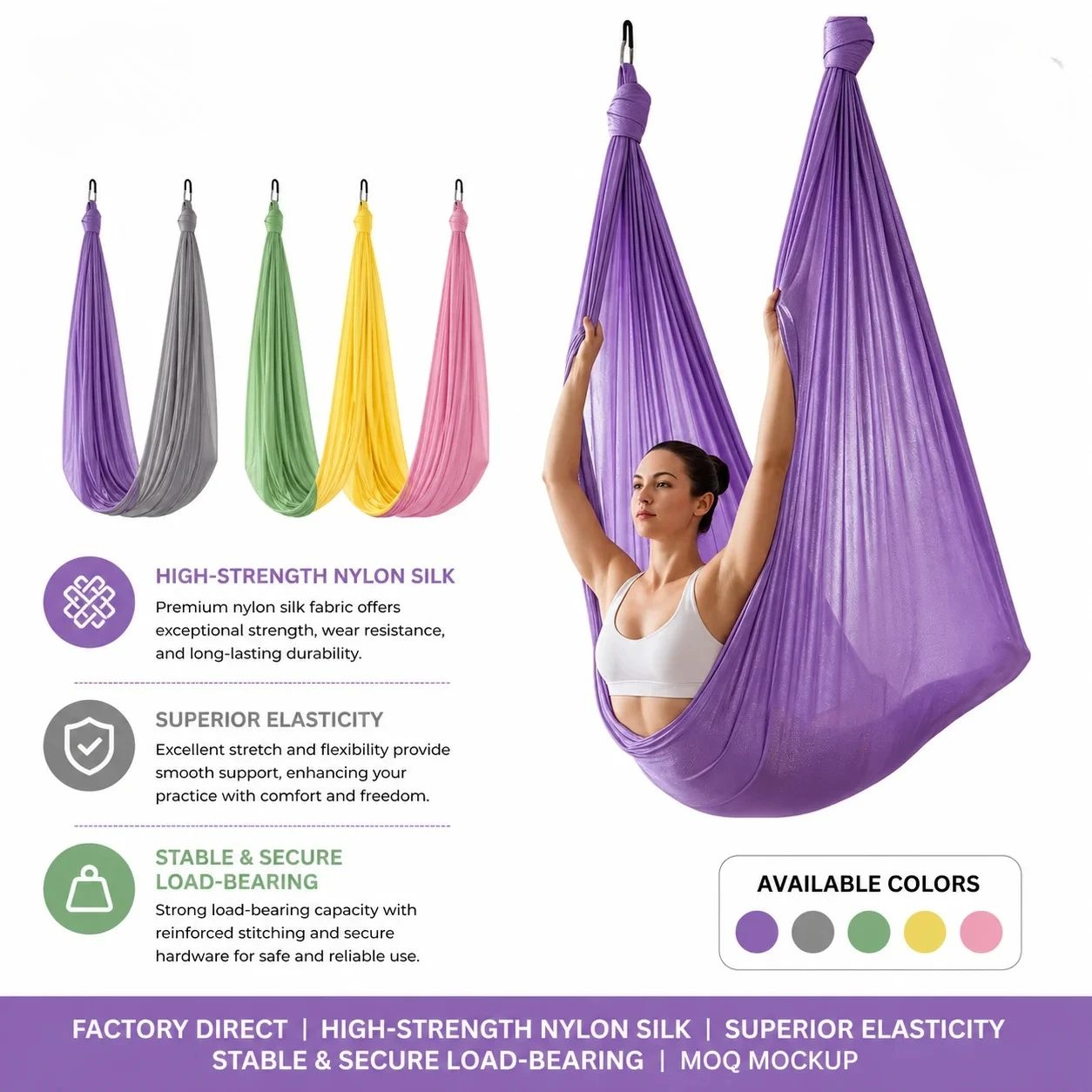 Gravity Aerial Yoga Hammock (with suspension ropes and straps), Customizable