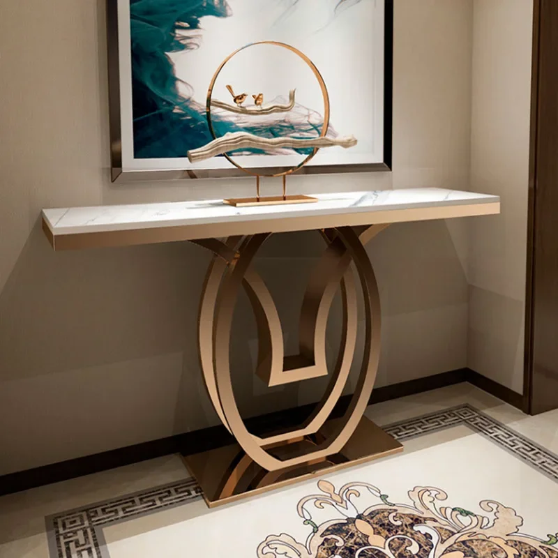 Light luxury entrance table Stainless steel entry against the wall entrance cabinet Italian simple wind corridor aisle large