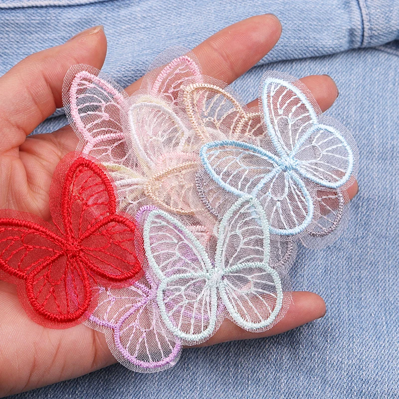 10PCS/set 10 Color Cartoon Organza Butterfly Patch Lace Sew Embroidery Patch Hairpins, Wedding Dress Decorative Accessories DIY