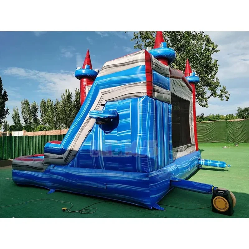 Marble Dry and Wet Bounce House with Slide Combo Commercial Grade Jumping Castle Customized Inflatable Bouncer for Kids Party