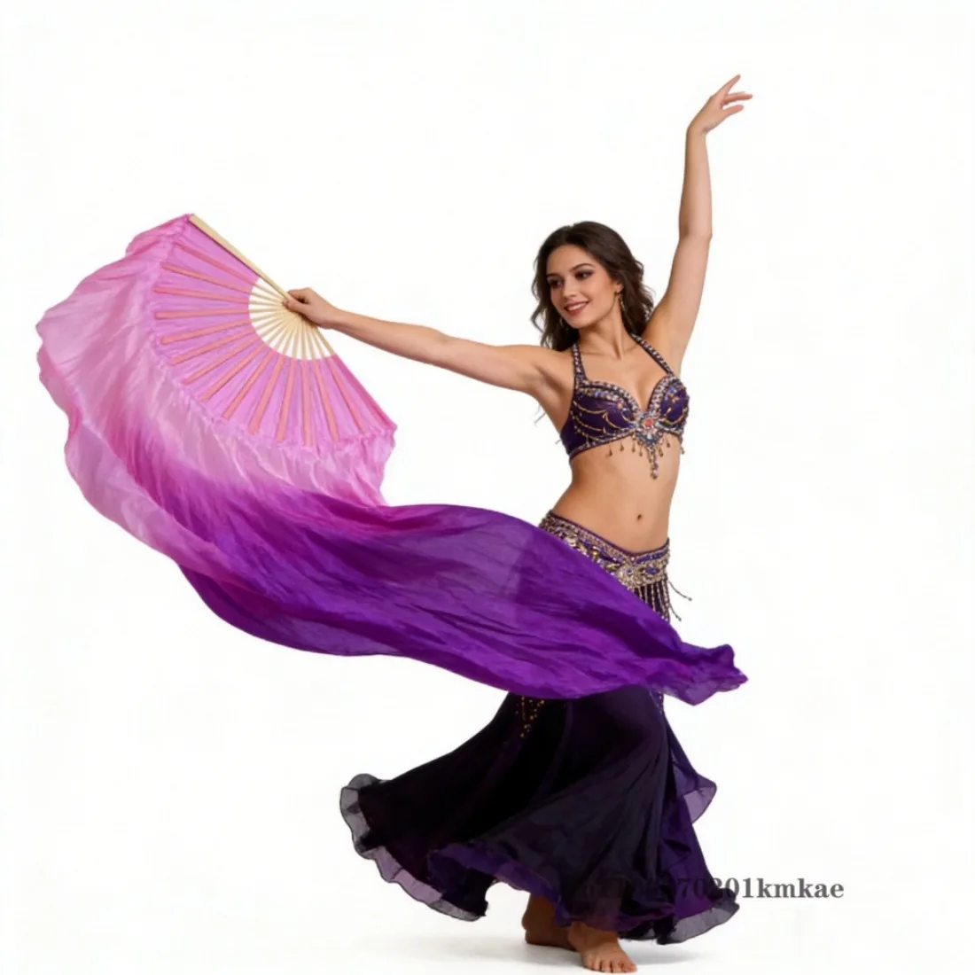 100% Real Silk/Imitation Silk Belly Dance Fan Belly Dance Veil 1 Pair Handmade Dyed Silk Dance Fan High Quality Silk Fans Veils