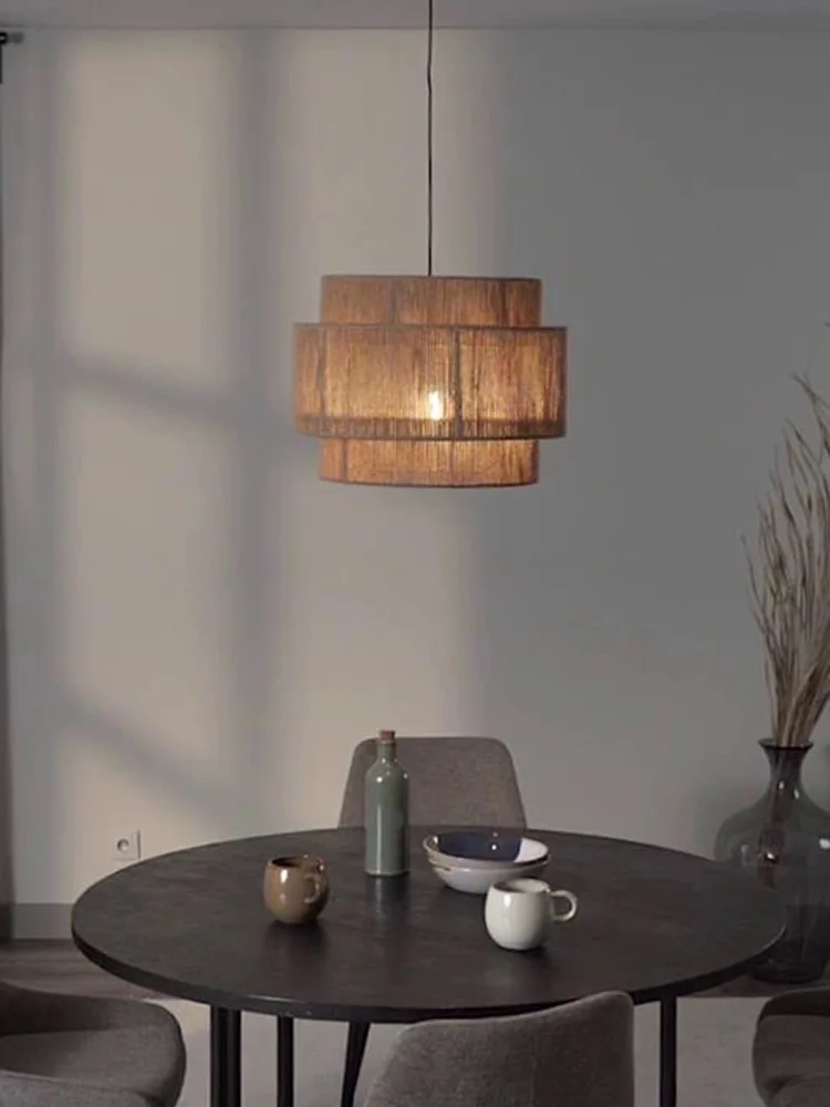 Modern Handmade Rattan LED Wabi Sabi Luzes Pingente, Nordic Living Sala de Jantar Lustre, Quarto Pendurado Luminária