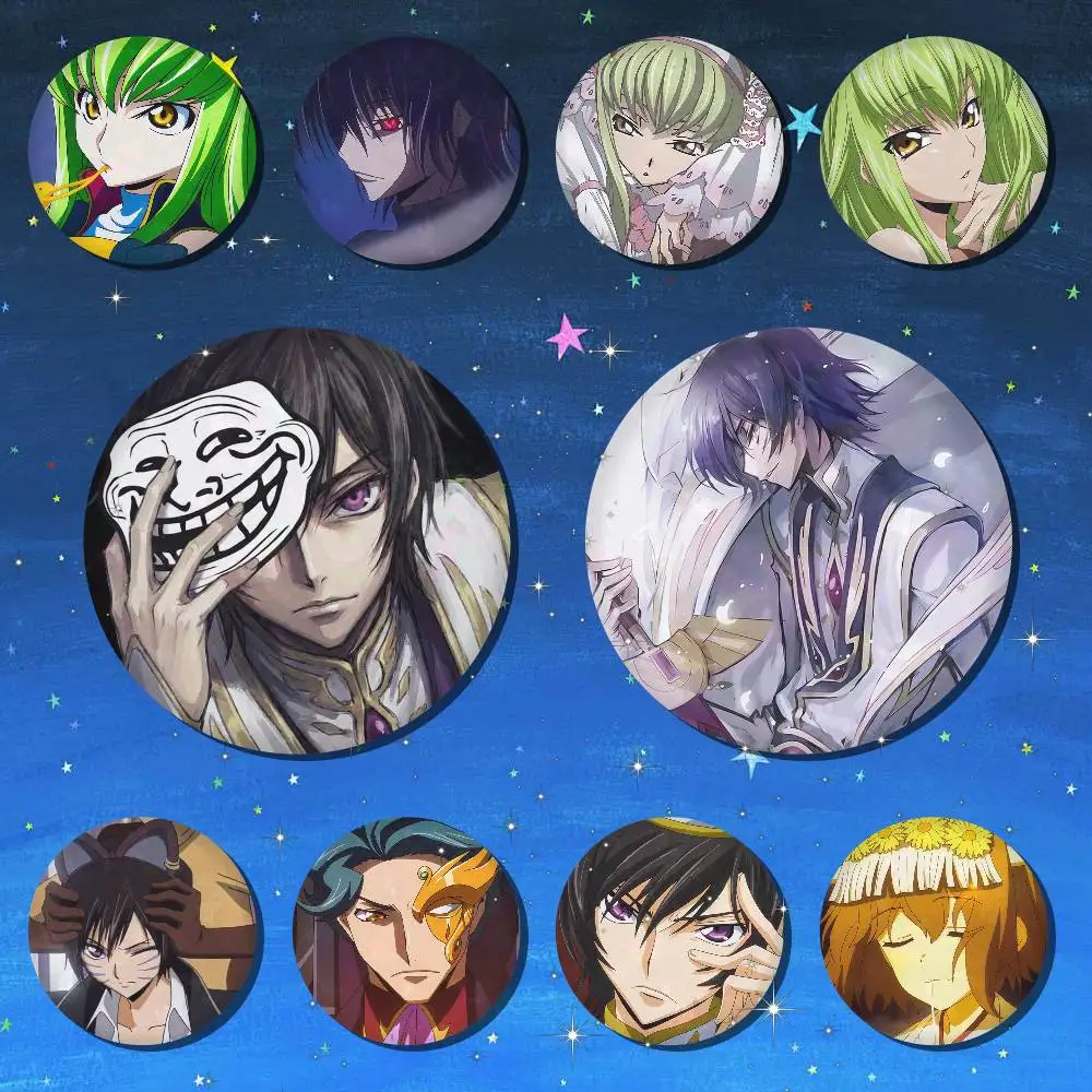 A-Code Geass Badge On Backpack Accessories Manga Icons Pins Round Cartoon Brooches For Clothes Bag Decor Gifts