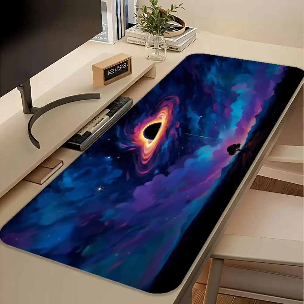 Large Gaming MousePad Desk Mat Keyboard Pad Black Hole Galaxy Nebula Colorful Space Landscape Non Slip Rubber Base Office Laptop
