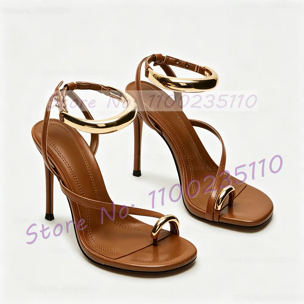 Metal Ring Decor Stiletto Thong Sandals Women Sexy Cross Strap Snakeskin Leather Shoes Party Trendy Chic Ankle Strap Flip Flops view 5