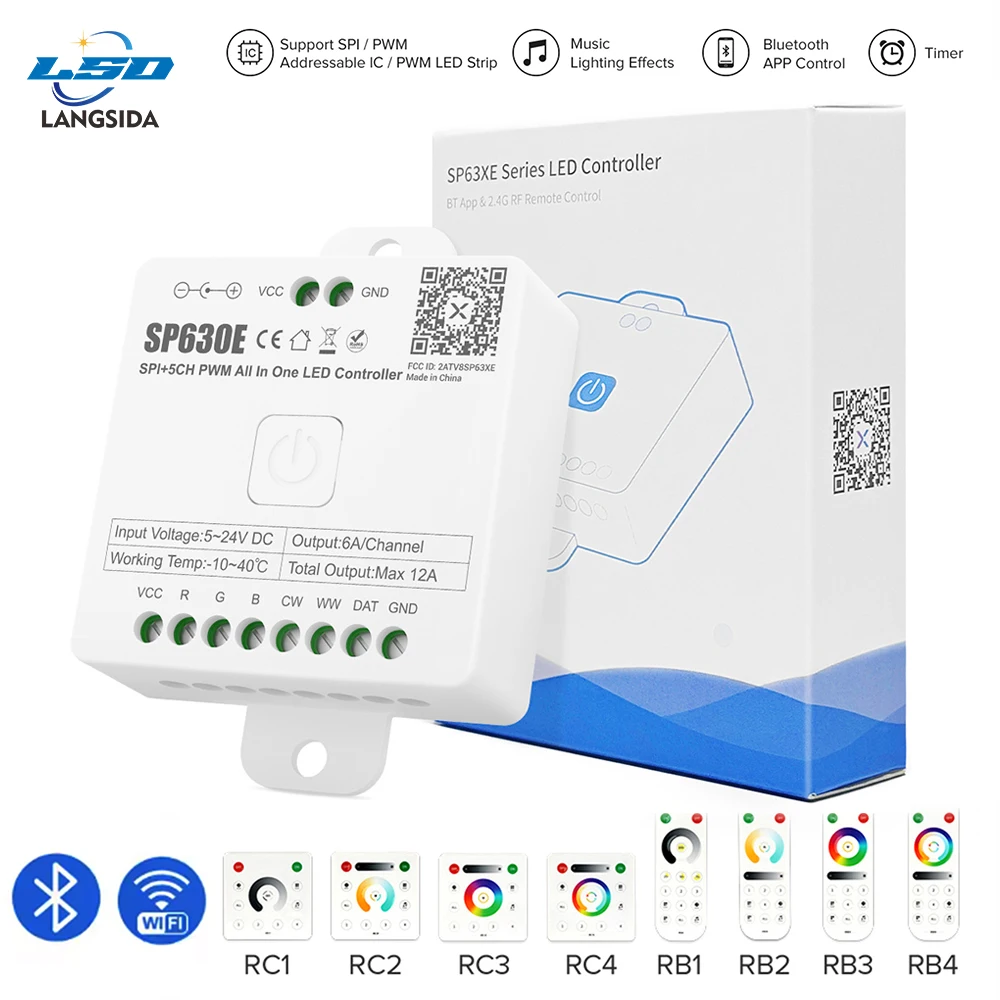 

All In One LED Controller WS2811 WS2812B WS2815 SK6812 FCOB Bluetooth Music LED Controll 5CH PWM SPI Pixels LED Light Strip RGB