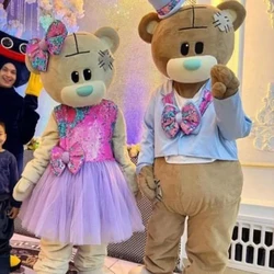 Cute Brown Suit Teddy Bear Long Eared Bunny Mascot Costume Rabbit Cartoon Cosplay Costume Head Cover Costume Party  Carnival Set