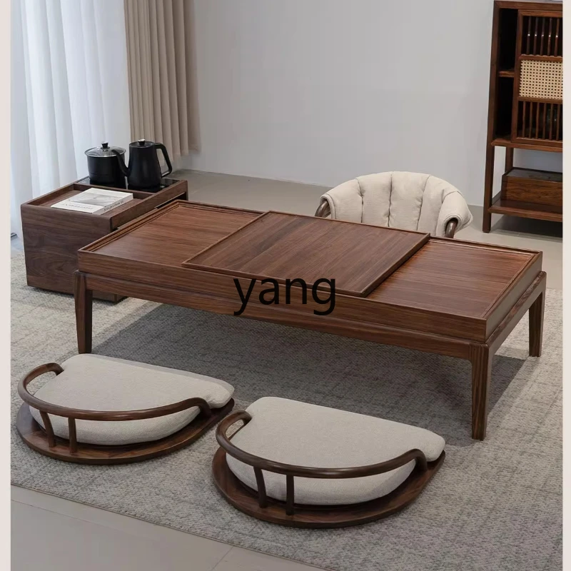 

YHM tea table and chair set solid wood strip storage table