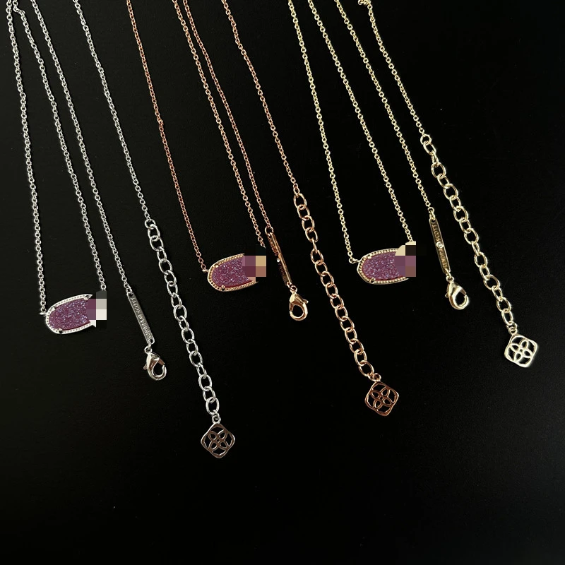 Mulberry Amethyst Tooth Necklace Amethyst Tooth Necklace Geometric Oval Crystal Cluster Collarbone Chain for Women