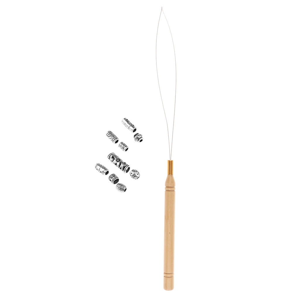 9 Pieces Breadlock Beads And Hair Extension Loop Needle Threader Pulling