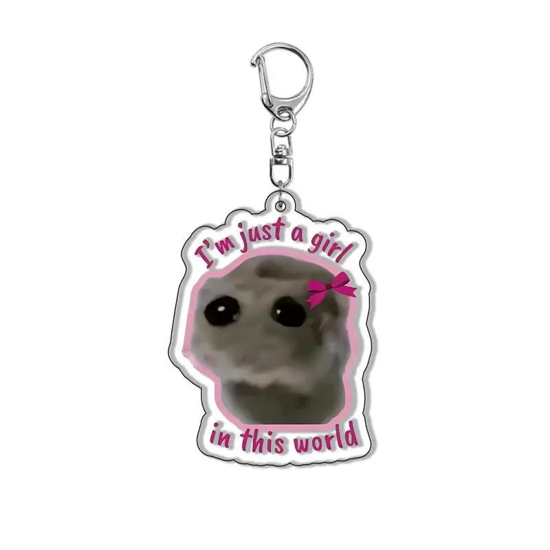 Fun Meme Im Just A Girl Sad Hamster Keychain Cute Animal Key Ring for Accessories Bag Funny Pendant Keyring Jewelry Fans Gifts