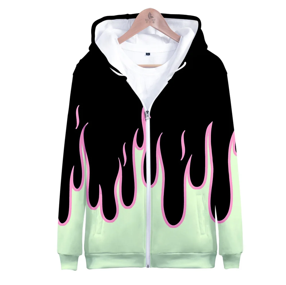 Coat 3D Print Cartoon Red and Yellow Flame Hoodie Men Women Long Sleeve Cosplay Costume Men Jacket Sweatshirts