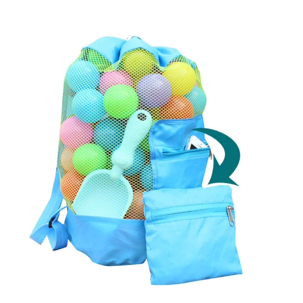 Black Kids Beach Mesh Backpack Foldable Storage Bag for Sand Shells Towels Clothes Outdoor Sports Mesh Bag Children Storage Bags