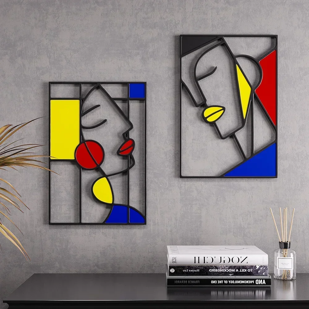 Individualistic Modern Art Decor Couple Face Decorative Pictures for Living Room Wall Decoration Poster Metal Frame Ornament