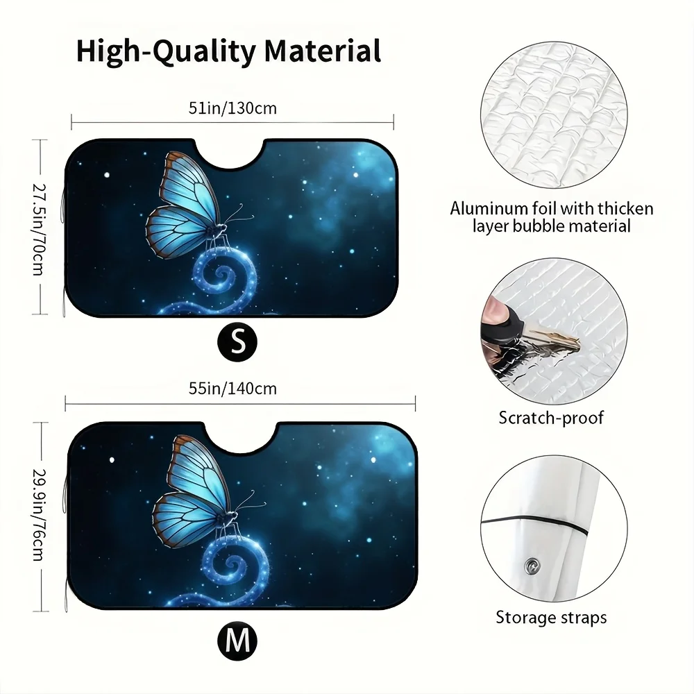 1pc, Auto Car Windshield Sun Shades Universal Fit, Galaxy Butterfly Car Front Window Covers Foldable Car Sun Shade Windshield Re