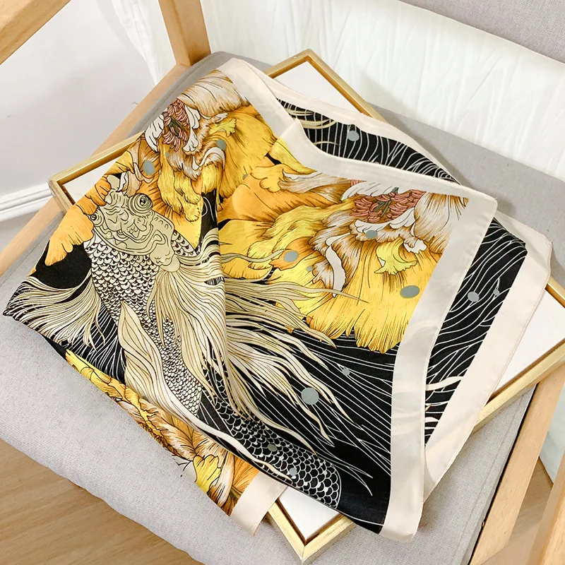 

Fashion Style Sunscreen Headcloth Four Seasons 70X70CM Scarves Female Travel Beach Silk Scarf 2022 Popular Print Small Kerchief