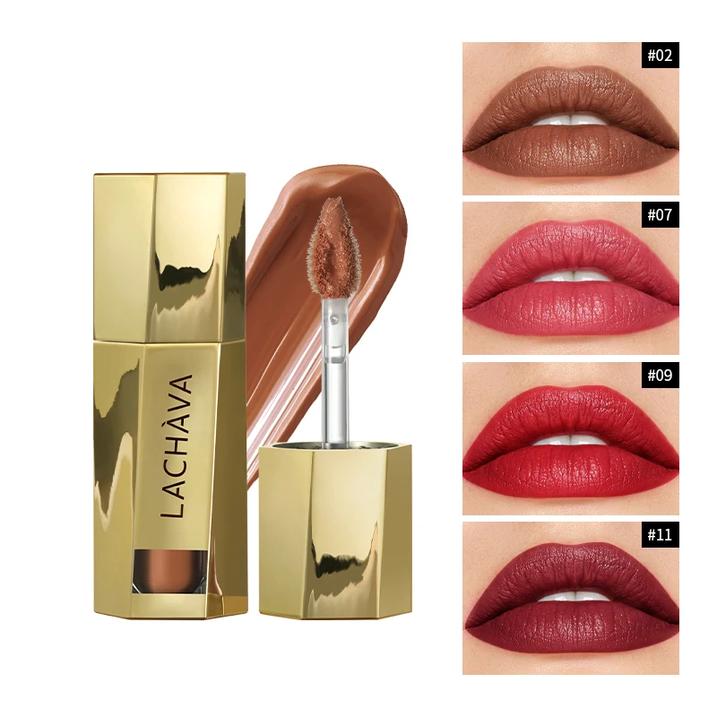 Matte Velvet Lip Glaze Long-lasting Waterproof matte effect Non-sticky Velvet Texture Elegant Gold-rimmed Bottle Cap Design