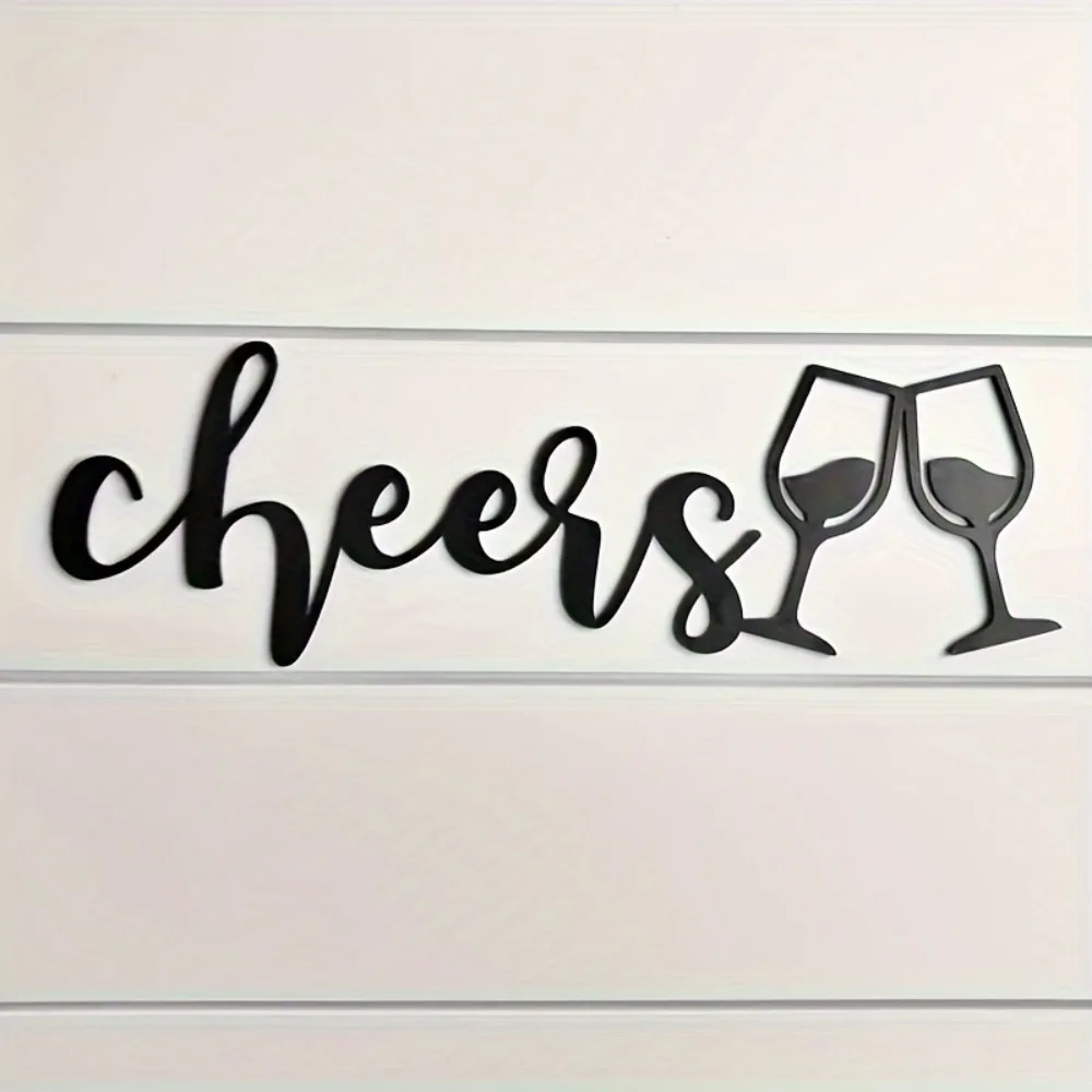 High Quality Iron Wine Glasses Wall Art Cheers Design Wall Hanging for Kitchen Bar Dining Room Decor