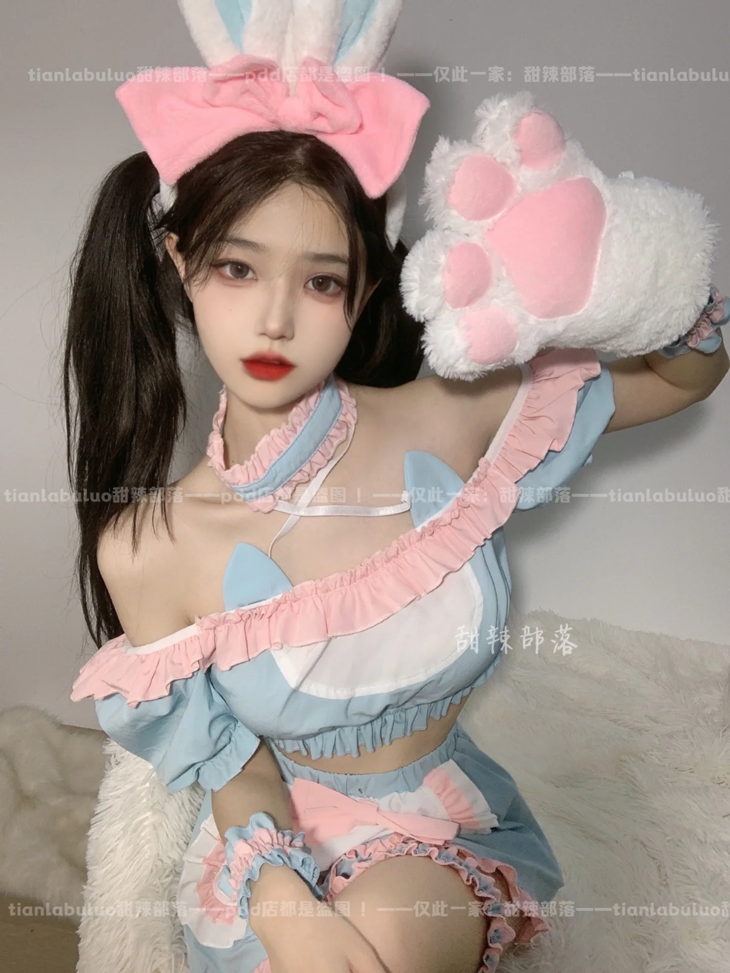 Womengaga Zoete Pittige Konijn Cosplay Anime Roze Blauw Japanse Maid Mini Jurk Kant Hot Sexy Koreaanse Vrouwen Tops 2022 K4MU