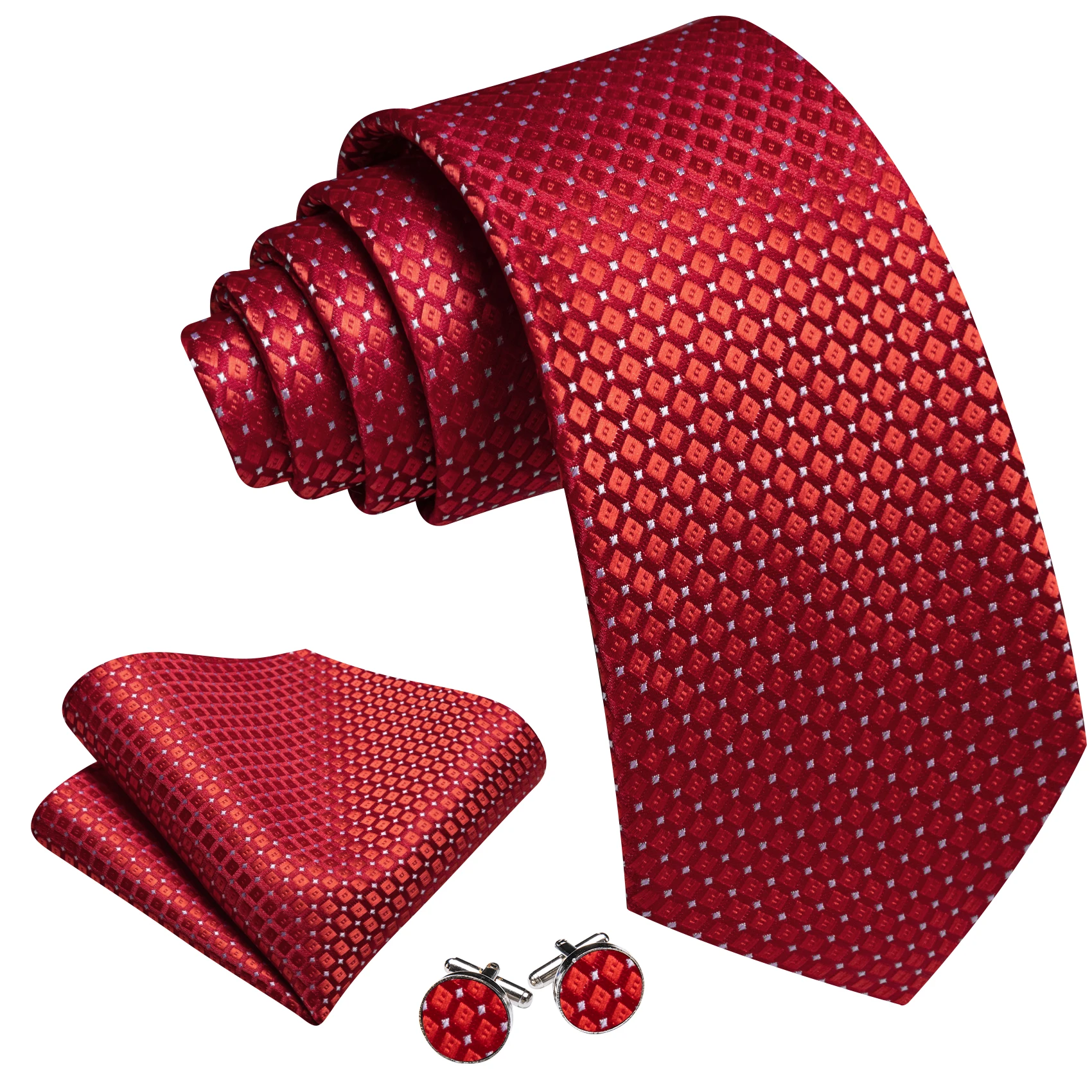 Two-Tone Mini Square Grid Men Tie Set Woven Necktie Handkerchief Cufflink Plaid Formal Suit Accessory for Wedding Business Party