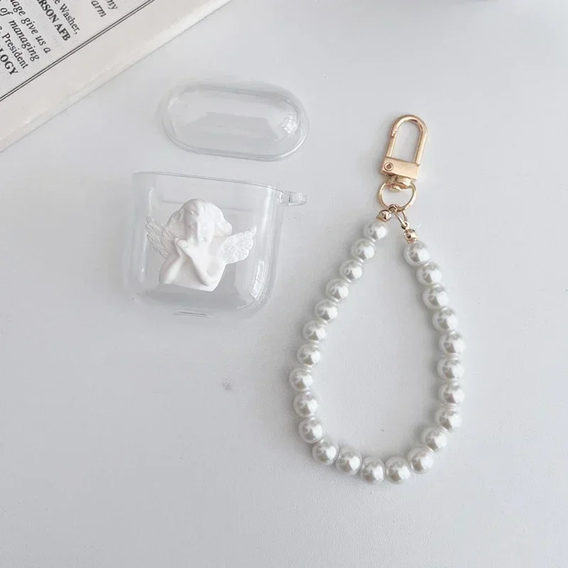 Funda de silicona transparente para auriculares QCY C30, cubierta con colgante, lindo amor/Ángel, airpods 3