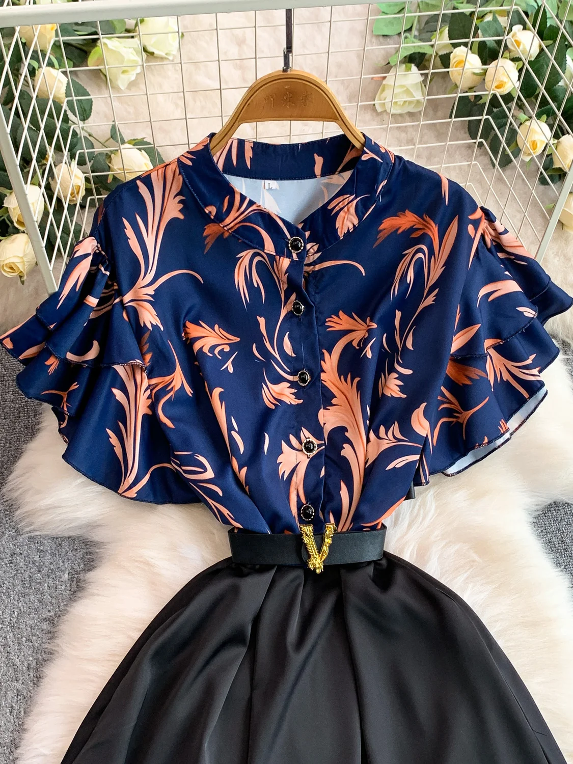 بلوزة ريترو مطبوعة من الساتان Sve طويلة الدكتور المرأة الخريف الشتاء زر واحد سليم صالح تنورة كاملة الدكتور عالية الخصر ort Sve