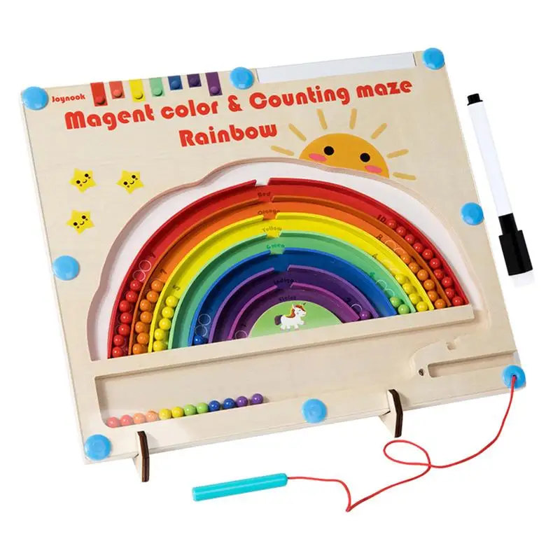 

Wooden Magnet Board Puzzles Rainbow Wooden Magnetic Color Sorting Maze Montessori Fine Motor Skills Toys For Boys Girls 3