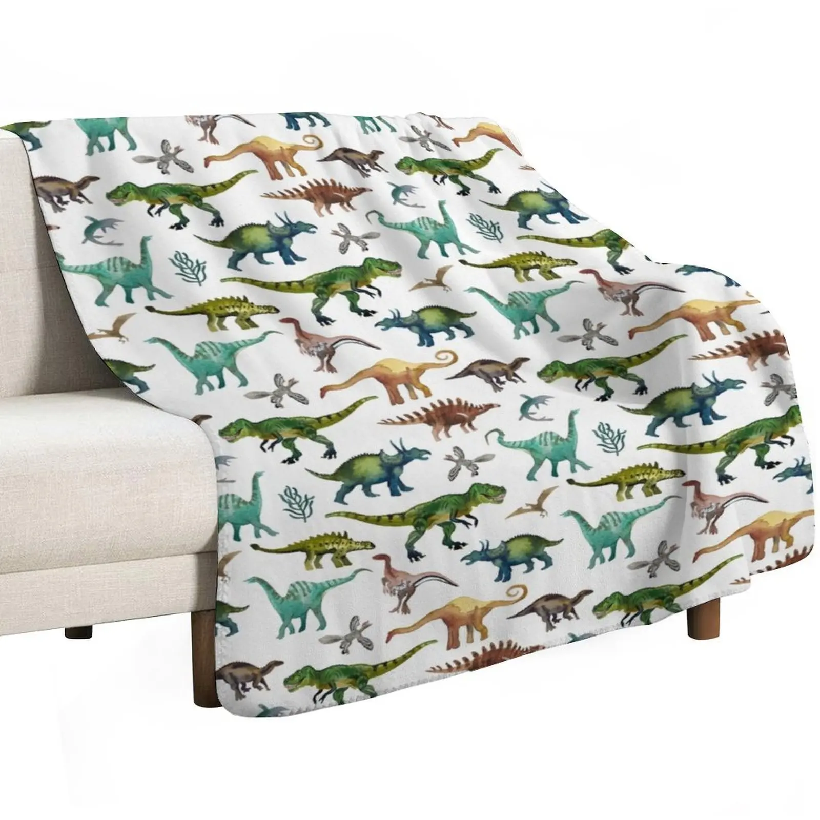 Dinosaurs hand painted watercolor natural colours. Throw Blanket Luxury Brand Winter beds decorative Summer wednesday Blankets