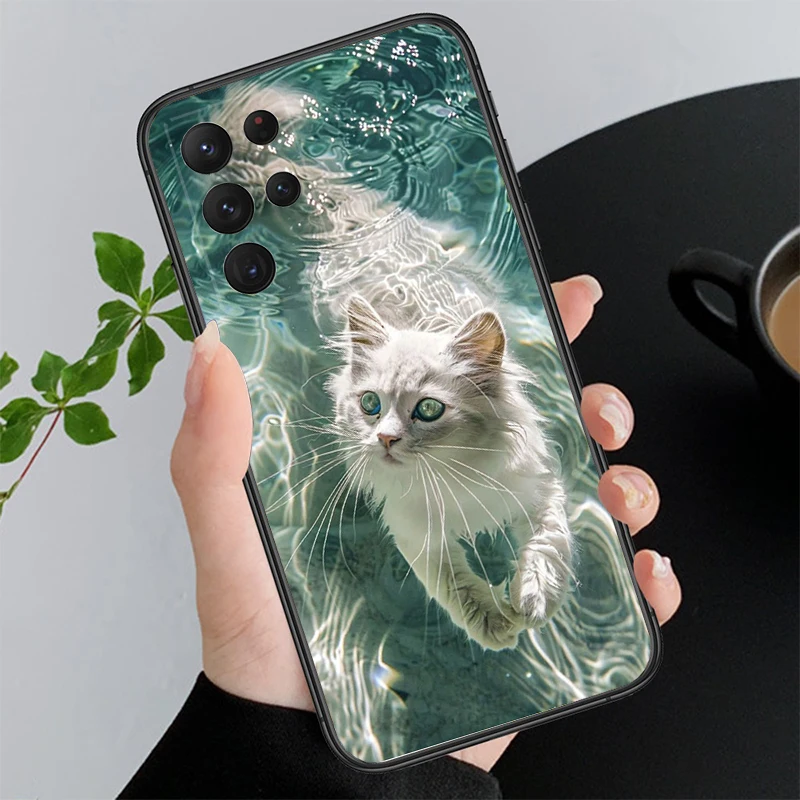 

Cute white cat Phone Case For Samsung Galaxy A15 A35 A55 A52 A53 A54 A33 A34 A25 A05S A16 A14 A05 A51 A52S A71