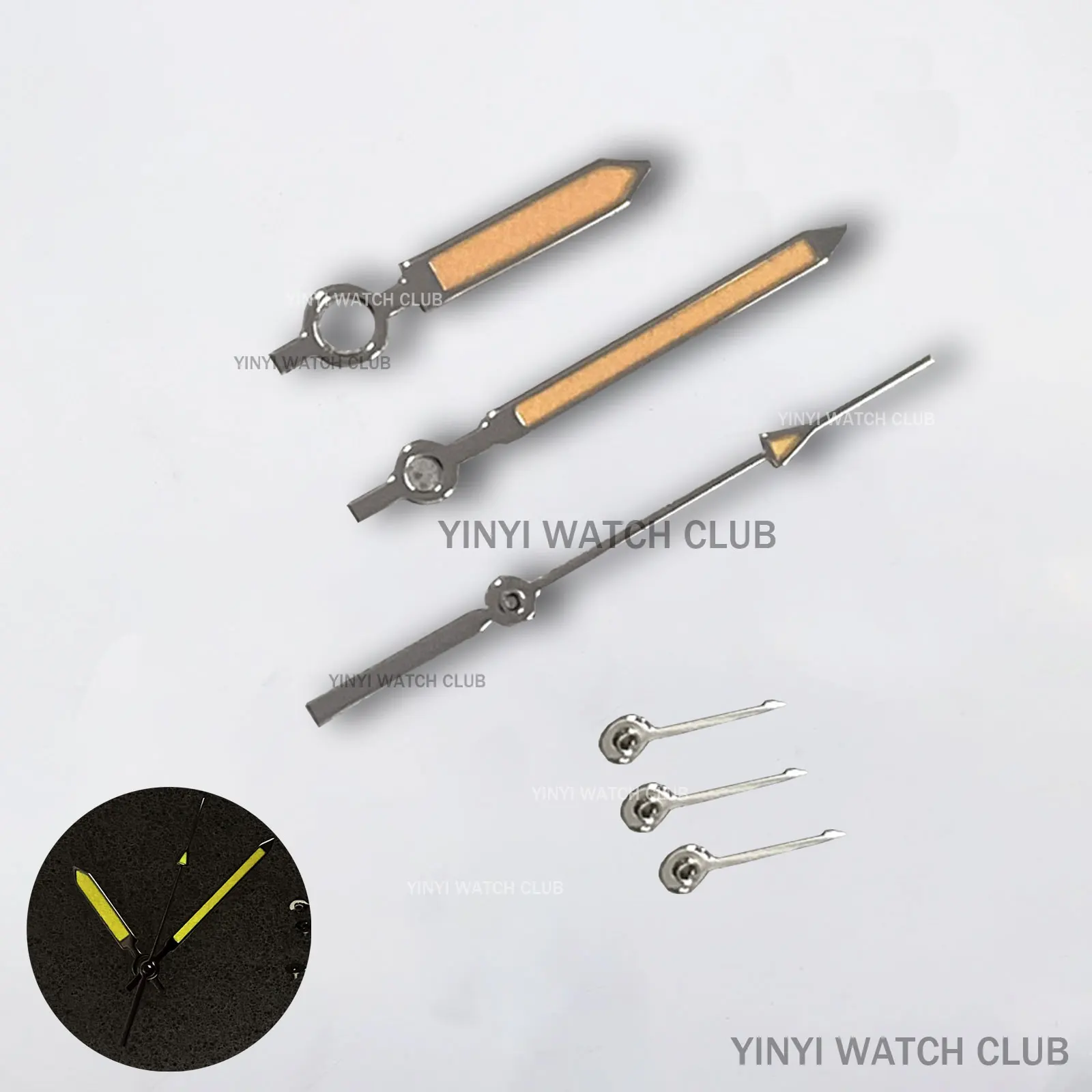 Watch Hands Sliver White orange six Watch hand with Green night glow Watch accessories for VK63 Movements