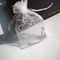 10PCS Bar Mitzvah With White Pendant Hamsa Hebrew Card With White Frame Letter With Gauze Drawstring Pocket Transparent Mesh Bag