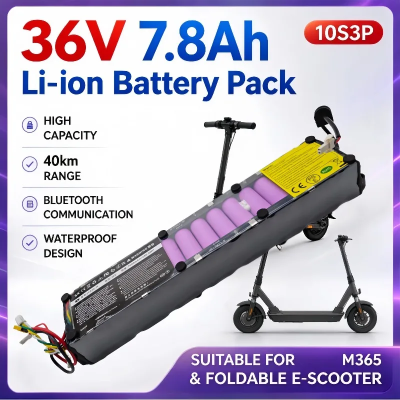 Li-ion Battery Pack 36V 7800mAh for M365 Scooter, Waterproof Bluetooth Communication BMS Battery and Charger
