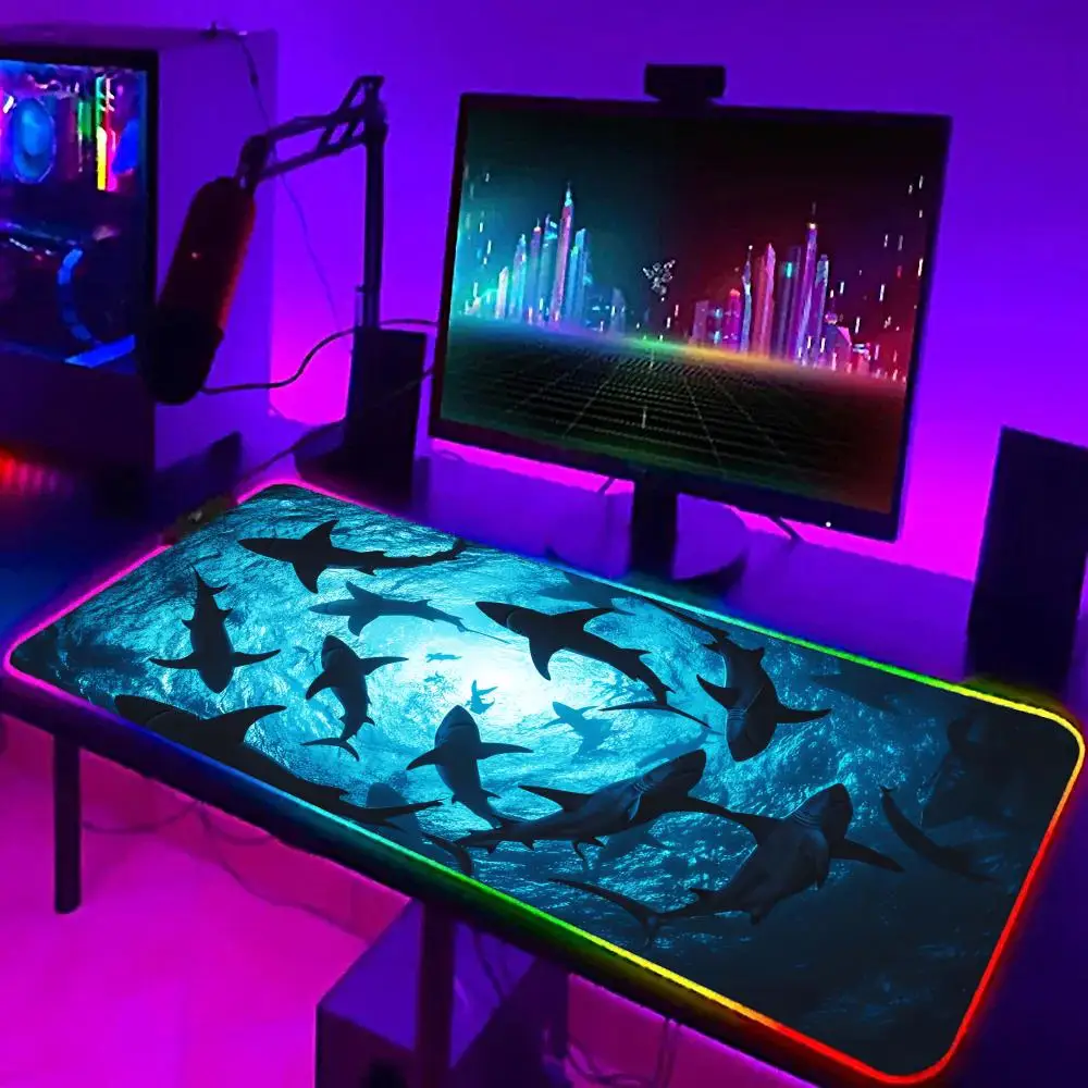 RGB Blue Sea Whale Mouse Pad Keyboard Cover Colorful MousePad LED Light E-sports Mousepad XXL Computer Gamer Glow Long Desk Mat